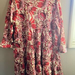 Zara Red and White Floral Long Sleeve Dress